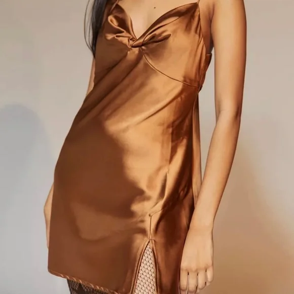 urban outfitters brown satin dress UO Brown Melody Midi Dress